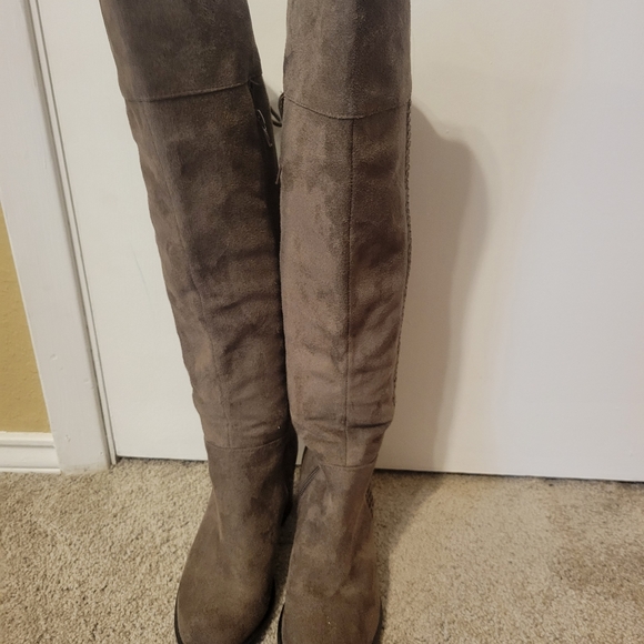 Taupe over the knee suede boots - Picture 3 of 3